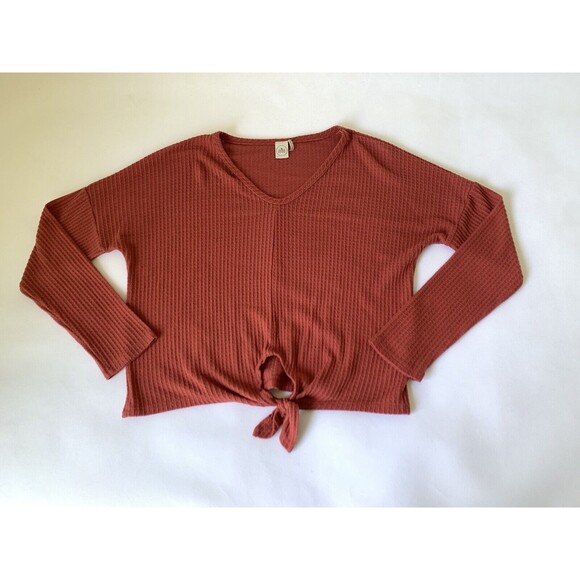 Anthropologie Paper Crane Blouse Women S Red Waffle Knit Preppy Boho Festival - Picture 1 of 8